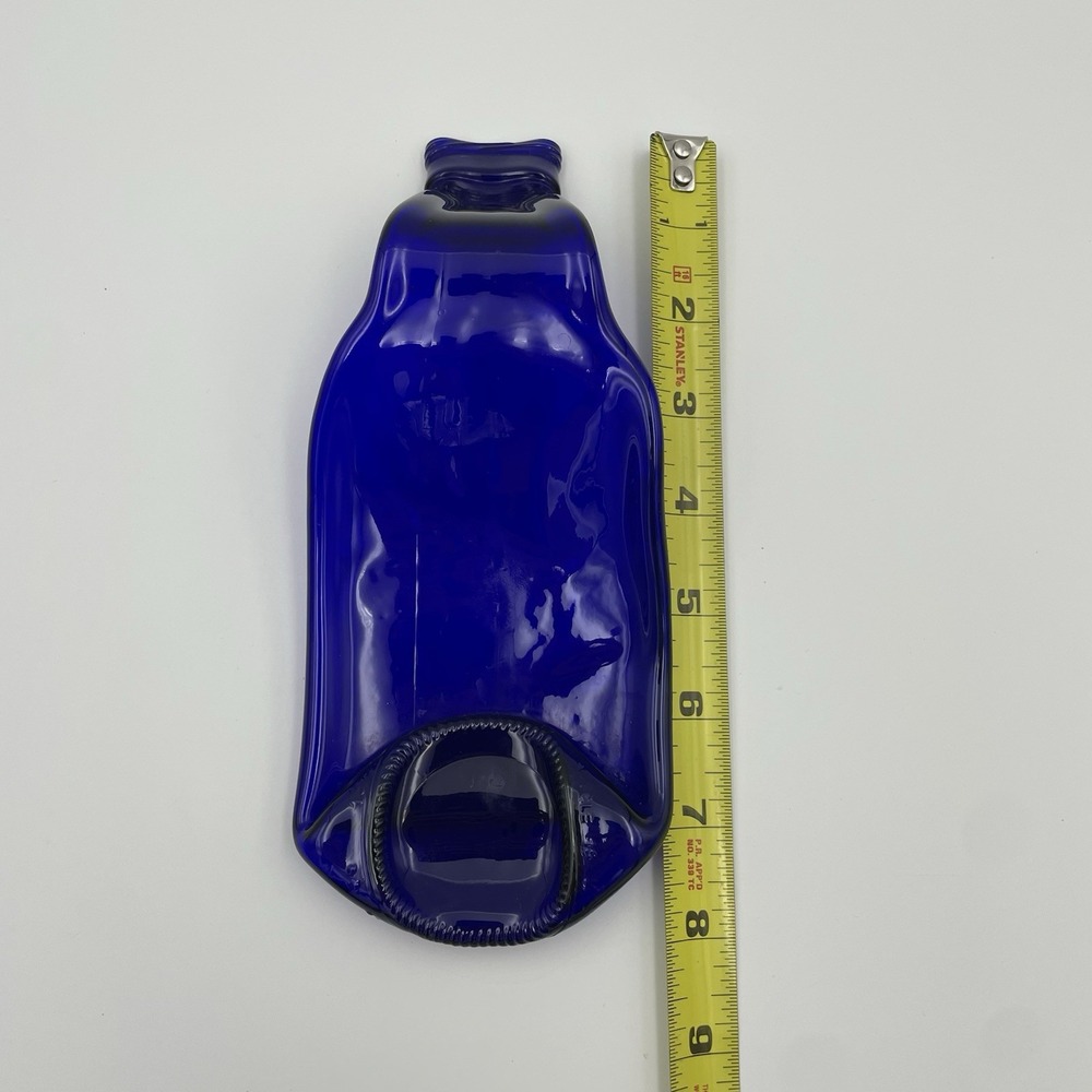 Glass Spoon Rest- Cobalt Blue Hand Melted Flat Bottle Spoon Rest 8" Trinket Tray - Picture 10 of 13